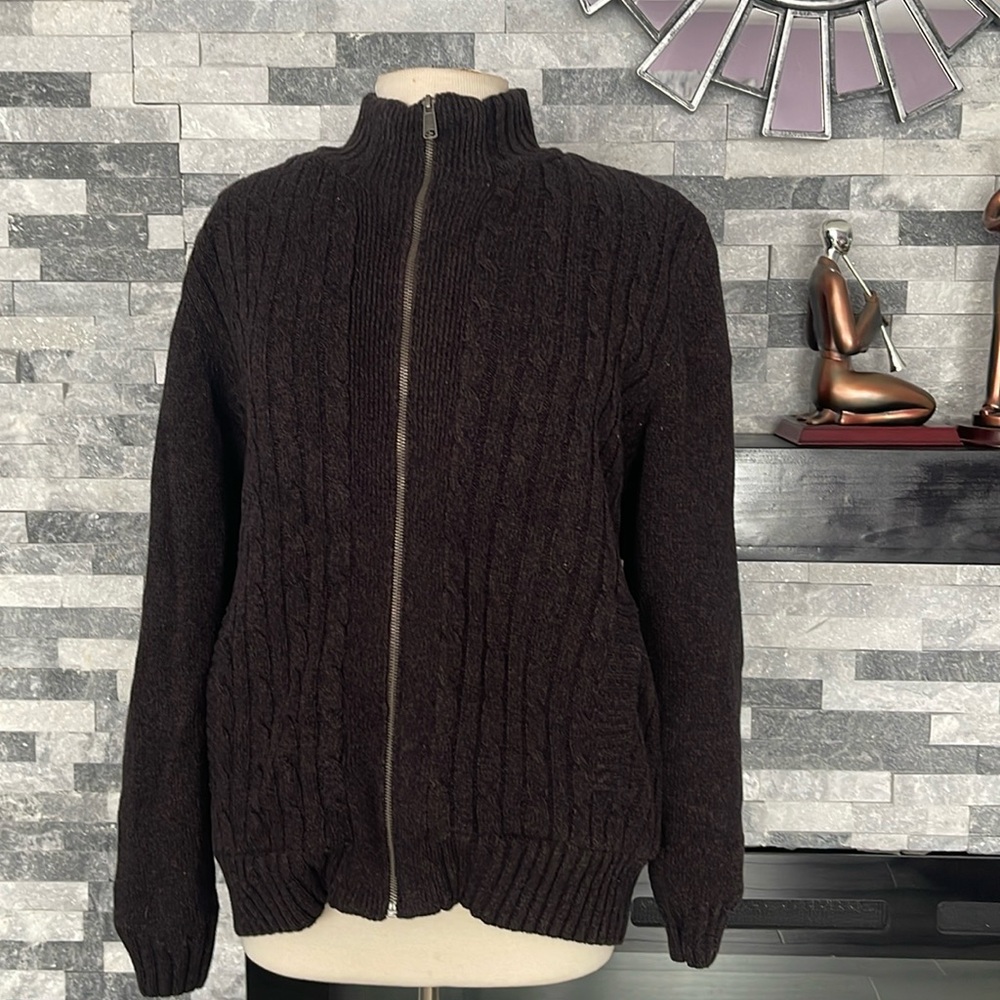 Boston Traders heavy sweater sherpa lining warm full zip front gray size M